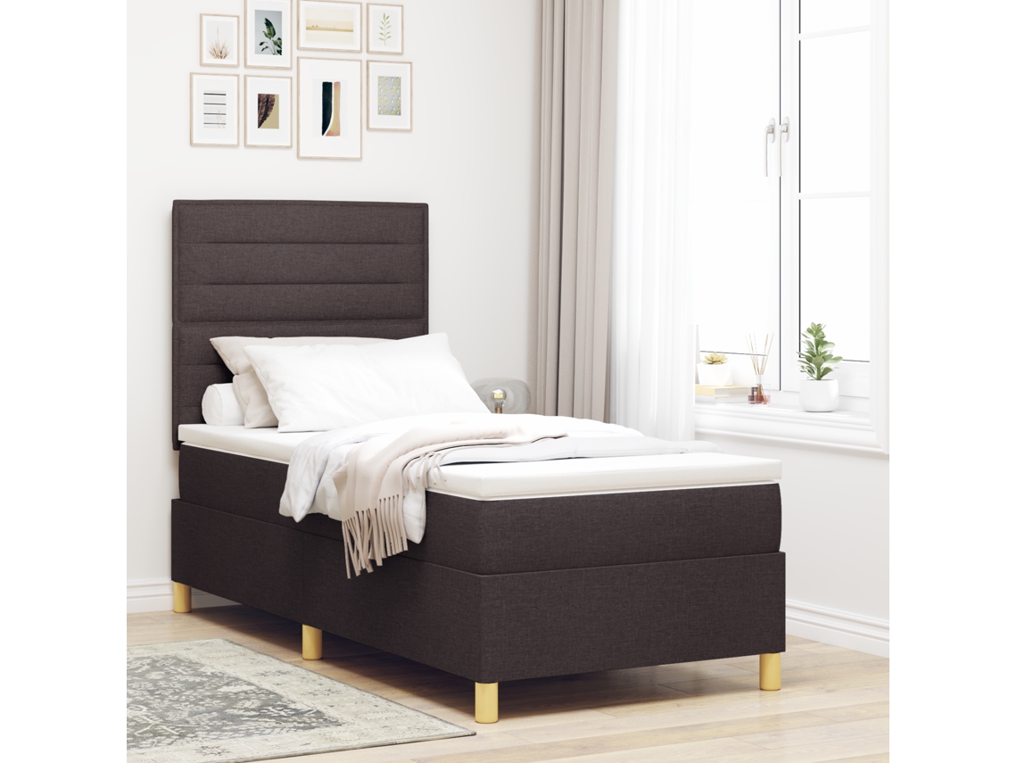 Cama Box Spring Com Colchão Castanho Escuro 100x200 Cm Tecido
