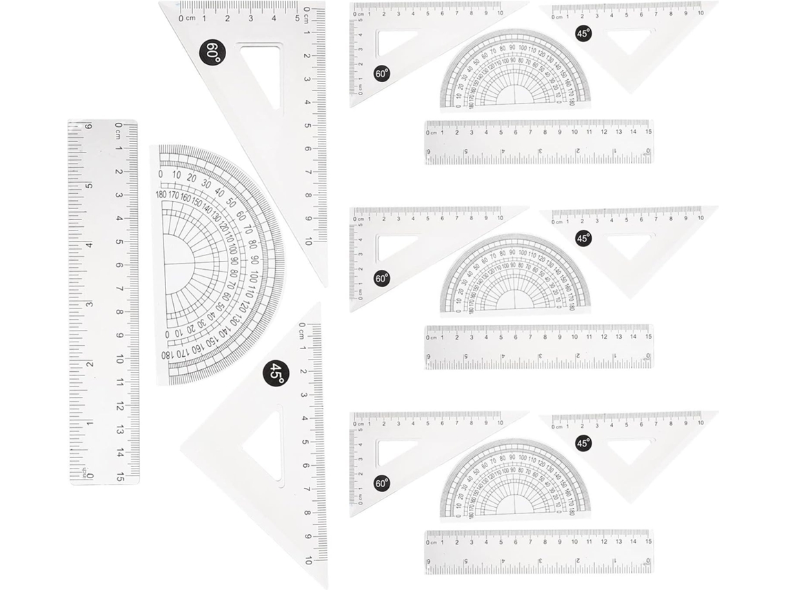 Lurelia Kit Geométrico 4 Peças Em Plástico Com Portátil E Leve Para Geometria E Matemática