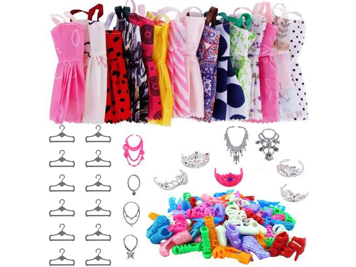 Conjunto de roupas para bonecas, acessórios de moda, sapatos e joias. Seguro e divertido para meninas.