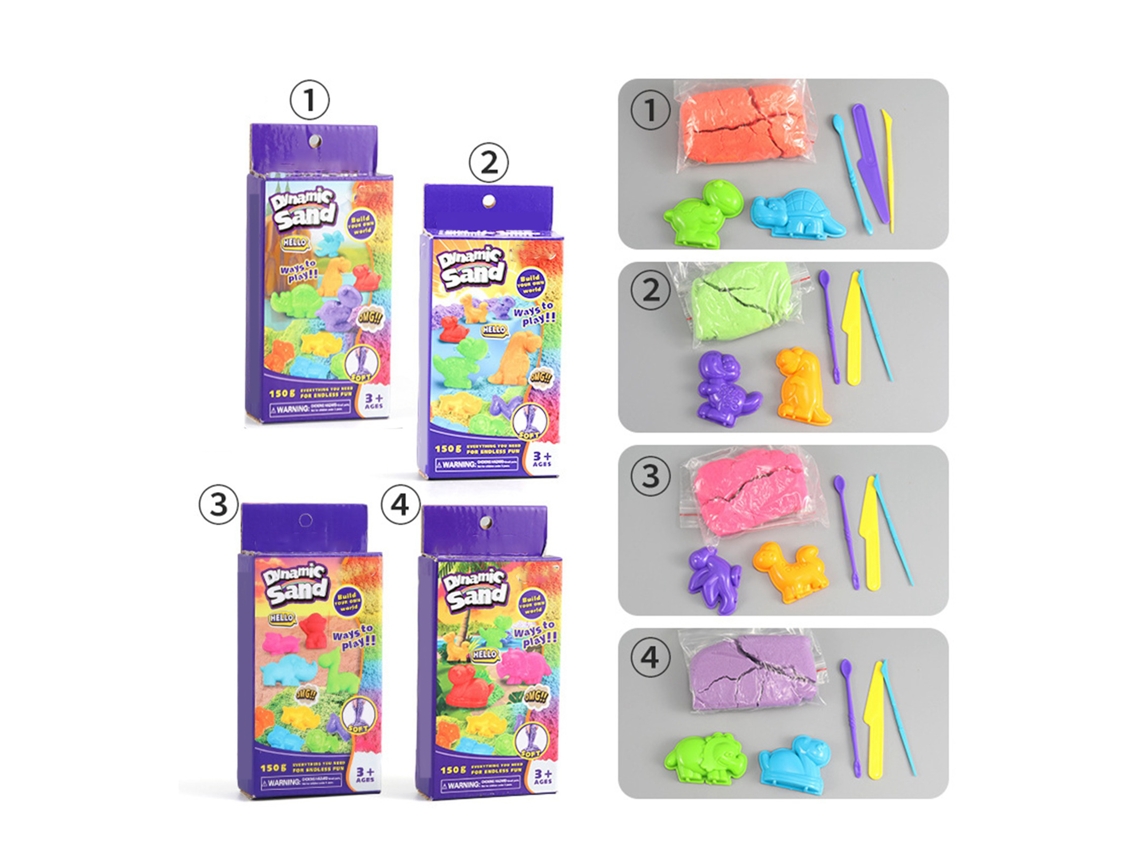 Primerox conjunto de Areia de Jogo para Crianças Colorida com Moldes Dinossauro 5.3oz Segura e Hidratada