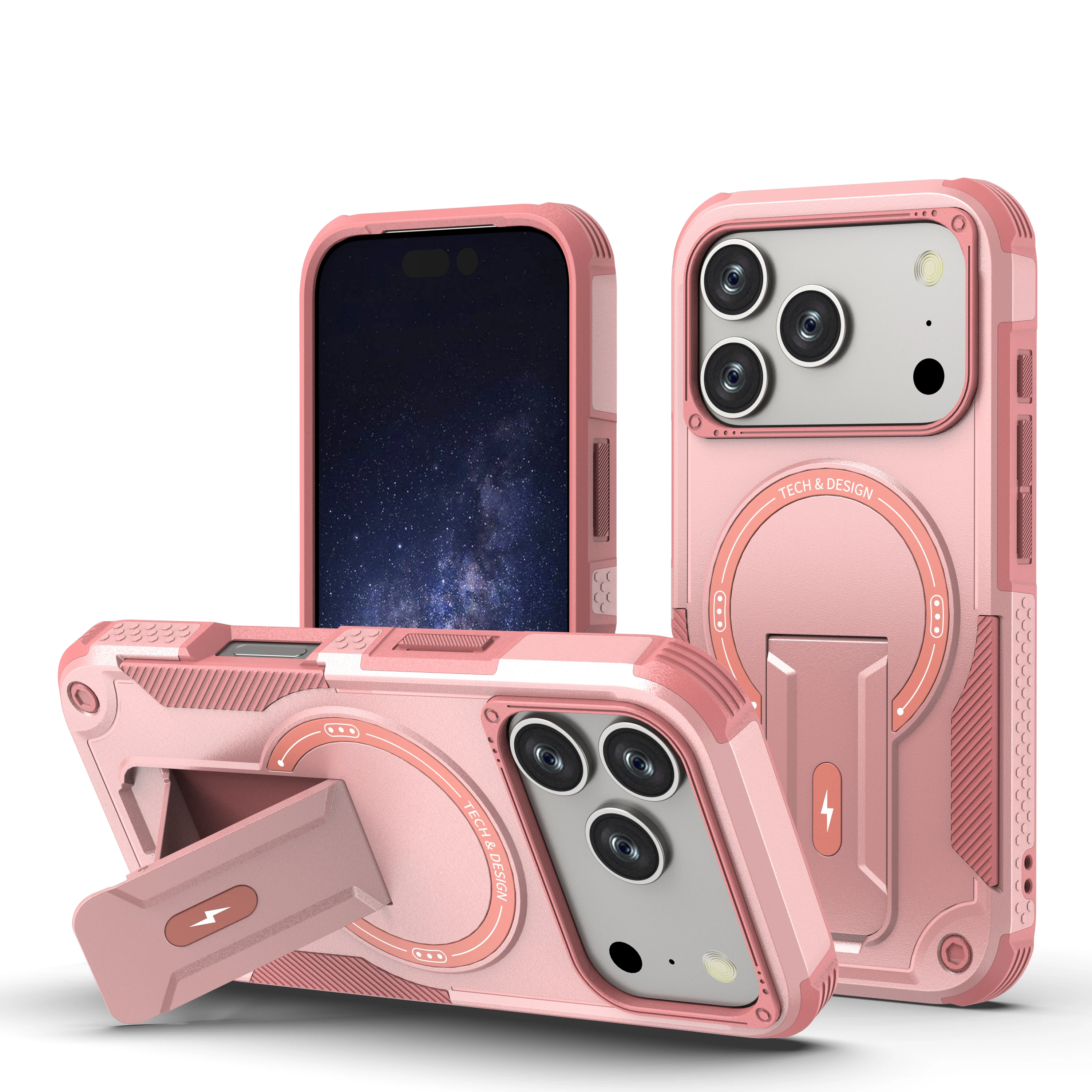 (rosa, Iphone Air) Capa De Carregamento Magnético Resistente Com Suporte Dobrável E Discreto.