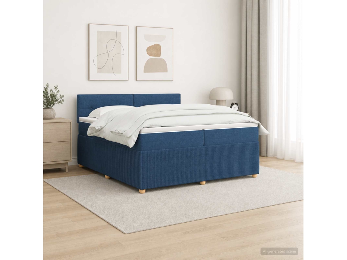 Vidaxl Cama Box Spring Com Colchão Azul 200 X 200 Cm Tecido