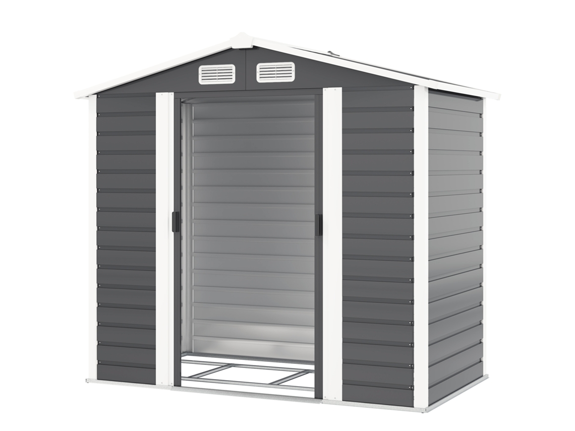 Galpão Metálico cinza escuro 213x120x166/194cm com portas deslizantes, aberturas de ar e base reforçada | S/MARCA