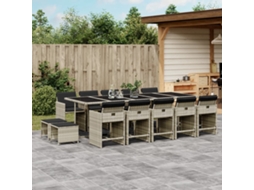 Vidaxl 15 Pcs Conj. Jantar Jardim C/ Almofadões Vime Pe Cinzento-claro