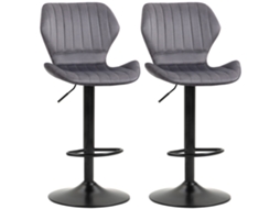 Conjunto 2 Banquetas Altas Altura Ajustável Assento Ergonômico Cinza