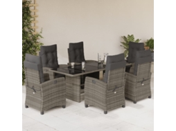 Vidaxl 7 Pcs Conjunto De Jantar P/ Jardim C/ Almofadões Vime Pe Cinza