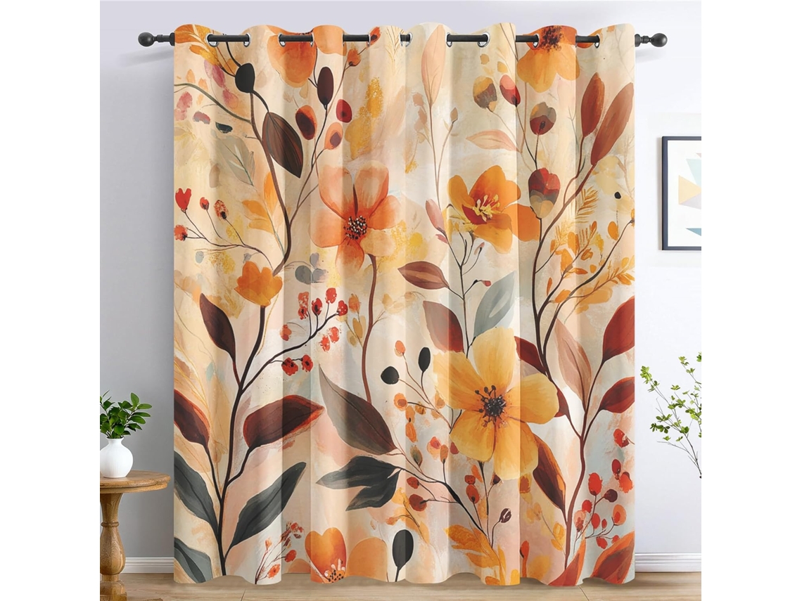 Cortinas Genéricas Com Estampa Floral Amarela Para Quarto, Cortinas Térmicas Blackout Com Ilhós