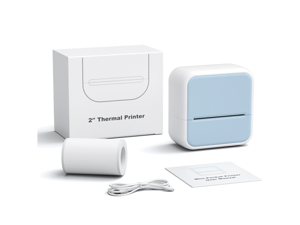 Impressora Térmica Portátil Com Bluetooth, Função De Modelo De Aplicativo, Azul, Com 5 Bobinas De Papel