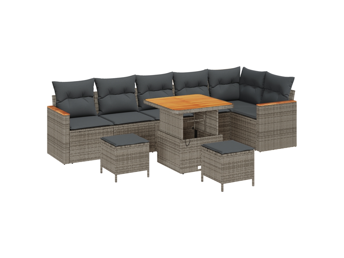Conjunto 9 Móveis De Jardim Vidaxl Cinzento Vime Pe (80 X 80 X 71 Cm)