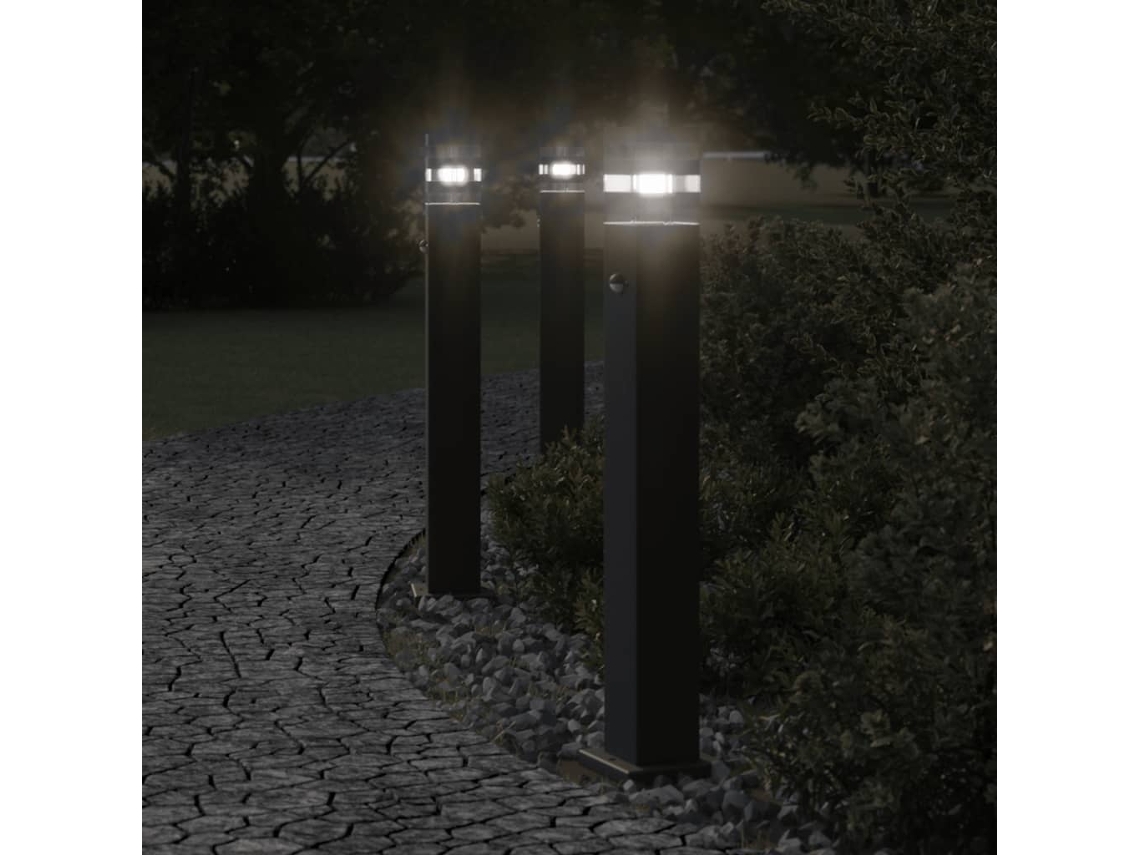 Vidaxl Candeeiro De Chão Para Exterior Com Sensor 80 Cm Alumínio Preto