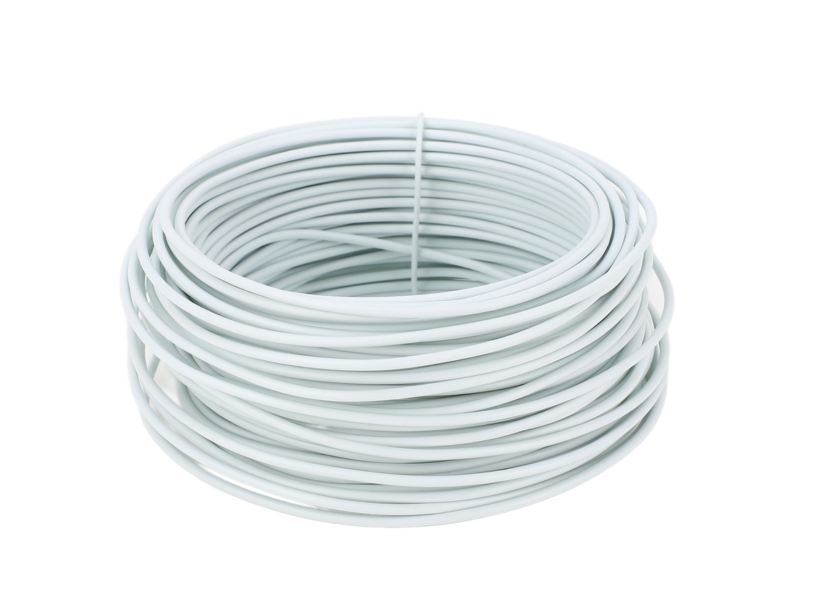 Fio de ferro galvanizado flexível para cabo de telecomunicações em PVC, 1,5 mm x 20 m, extremidade redonda branca.
