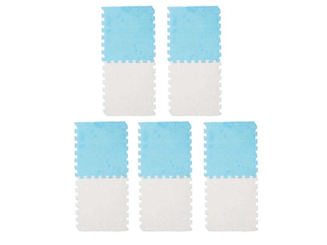 Mali 10pcs Tapete de Piso de Espuma Plush Ladrilhos Interlockáveis Cortáveis para Sala Quarto Azul Mar+branco