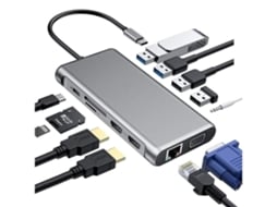 12 Em 1 Usb C Hdmi Hub Multiport Para Dual I E Vga Adaptador De Cartão Sd/tf 4 Portas Estação Acoplamento Dupla Macbook Cinza Ushion