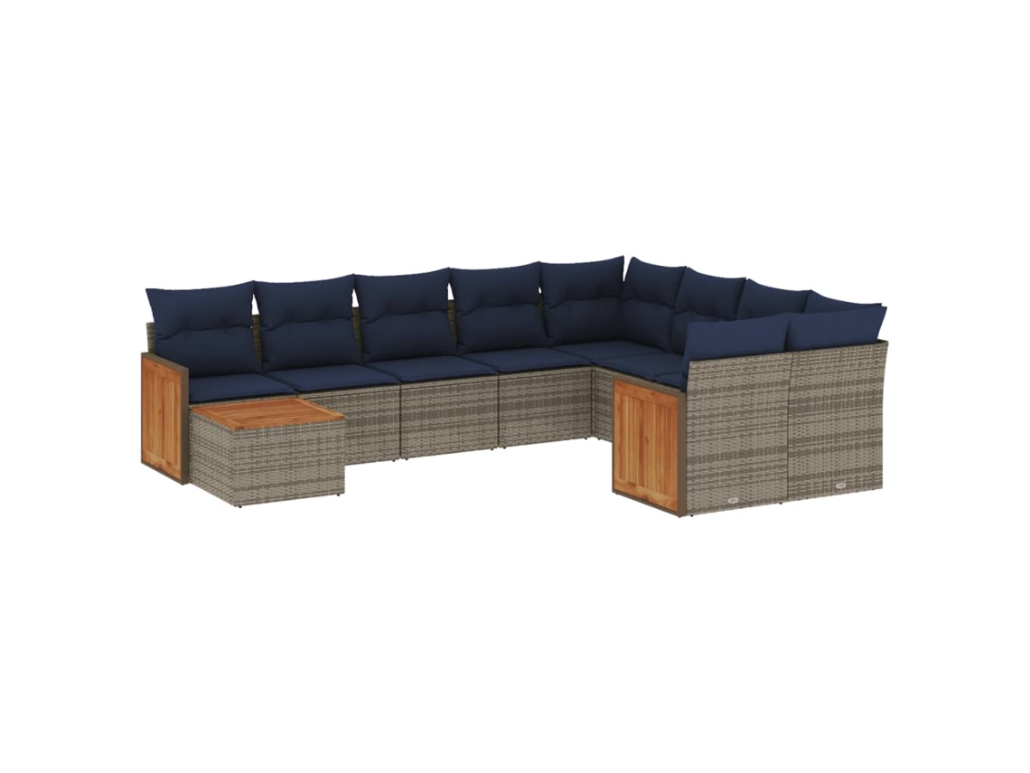 Conjunto de Sofá de Jardim, 10 Peças, Almofadas, Rattan Cinza MAISON EXCLUSIVE