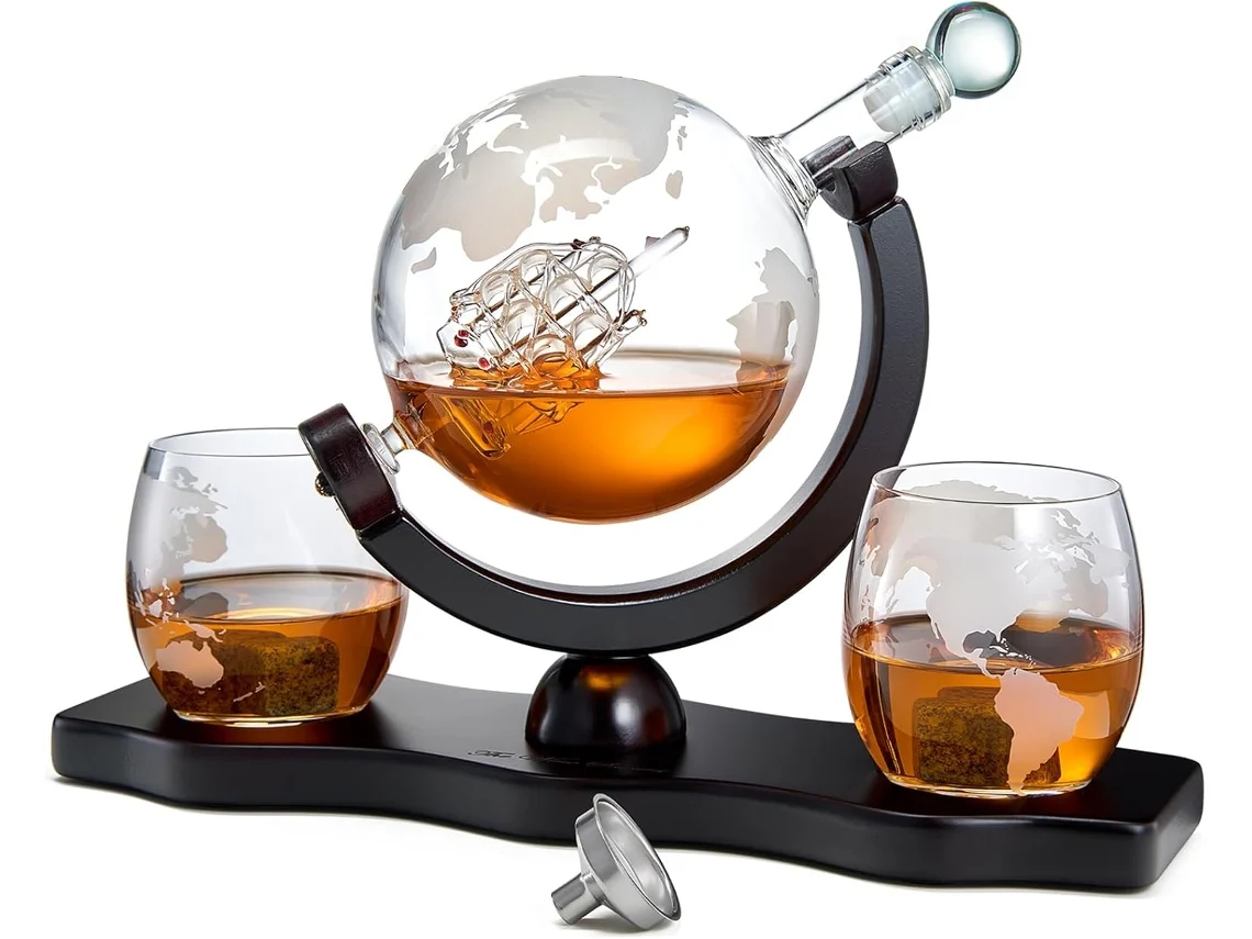 Decantador de uísque e vinho Globe World, conjunto com taça de vinho Globe, uísque escocês, bourbon, vodca, presente para homens, Globe 850ml Beijiyi