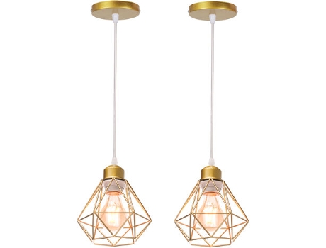 2 Lustres E27 16cm, Luminária de Metal Dourado para Corredor e Quarto
