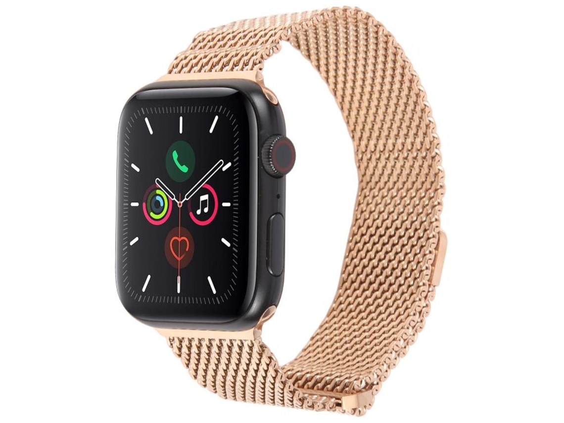 Bracelete para Apple Watch 46/49/45/44mm Titânio Milanês Magnético de Seção Dupla Ouro Rosa XIAOMOYU