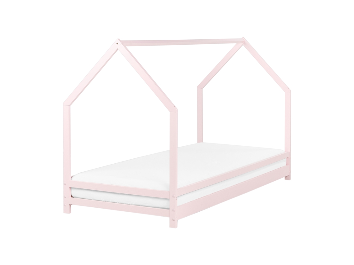 Estrutura de cama infantil em forma de casa BELIANI Appy de Pinho Rosa 95x205x128