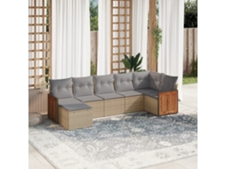 Vidaxl 7 Pcs Conjunto De Sofás P/ Jardim Com Almofadões Vime Pe Bege