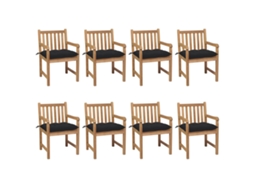 Cadeiras De Jardim C/ Almofadões Preto 8 Pcs Teca Maciça Dkd Home Decor