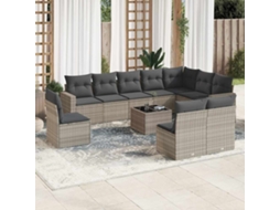 Vidaxl 11 Pcs Conjunto Sofás De Jardim C/ Almofadões Vime Pe Cinzento