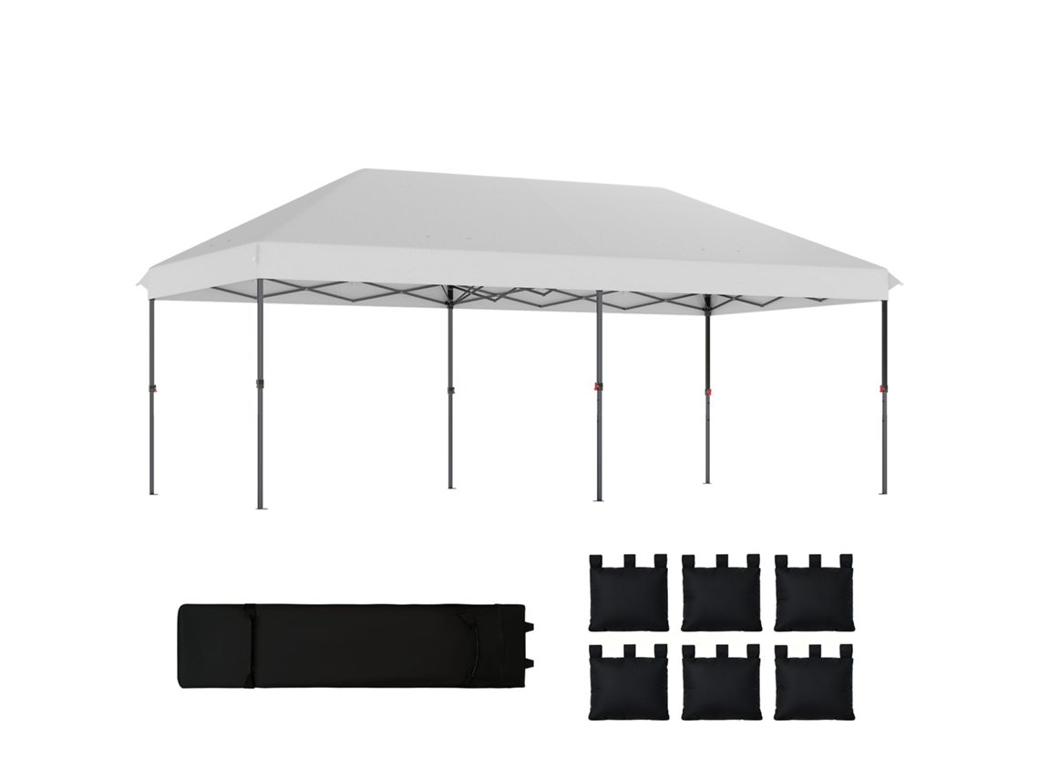 Tenda Dobrável 6x3 M Pop-up Altura Ajustável 3 Níveis Upf50+ Fecho Central Sacos De Areia Bolsa Com Rodas Prateado