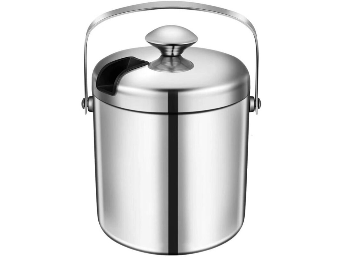 Balde De Gelo Premium Em Aço Inoxidável, 1,3l, Parede Dupla, Com Tampa E Pinça, Para Bares E Festas