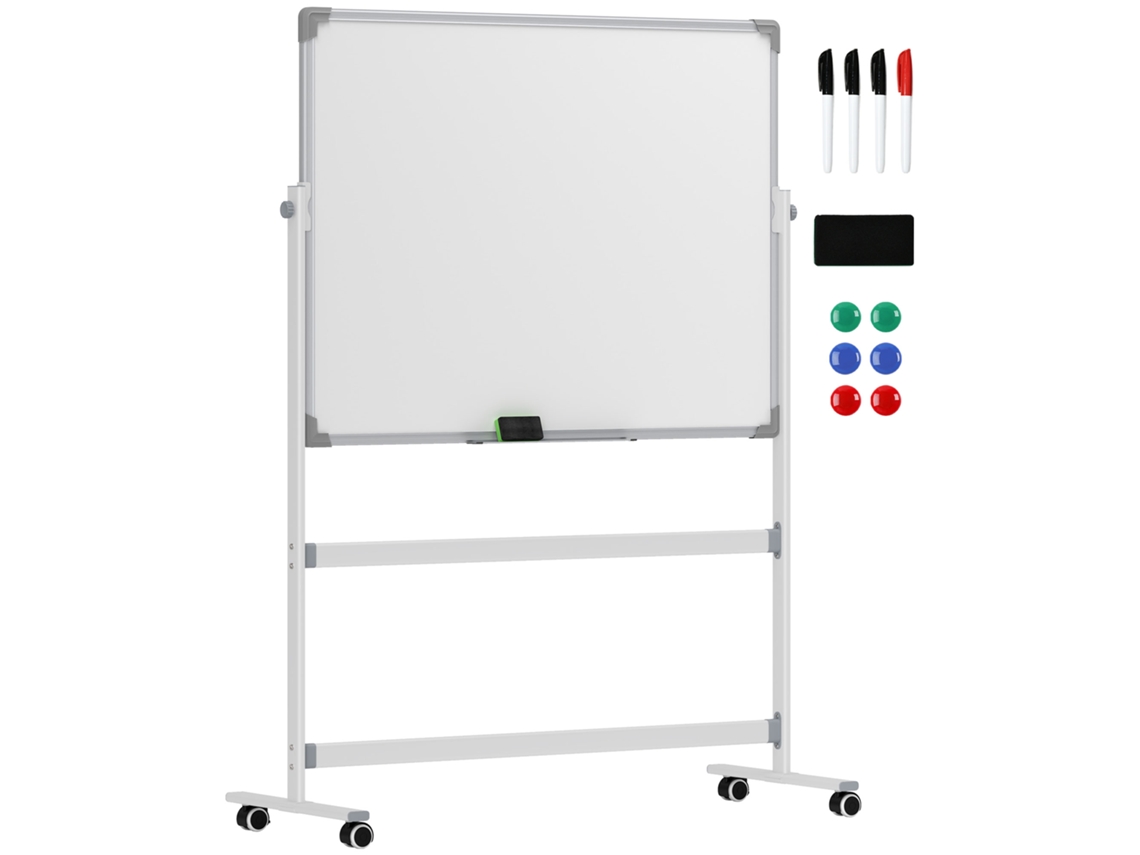 Quadro Branco, 120 X 90 Cm, Magnético, Giratório, Móvel, Inclui Marcador E Apagador, Moldura Metálica, Branco