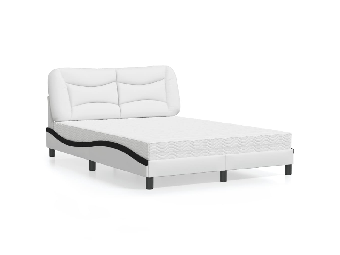 Vidaxl Cama Com Colchão Hvar 120x200 Cm Couro Artificial Branco E Preto