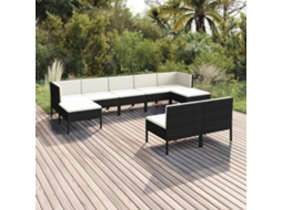 9 Pcs Conjunto Lounge De Jardim C/ Almofadões Vime Pe Preto Dkd Home Decor