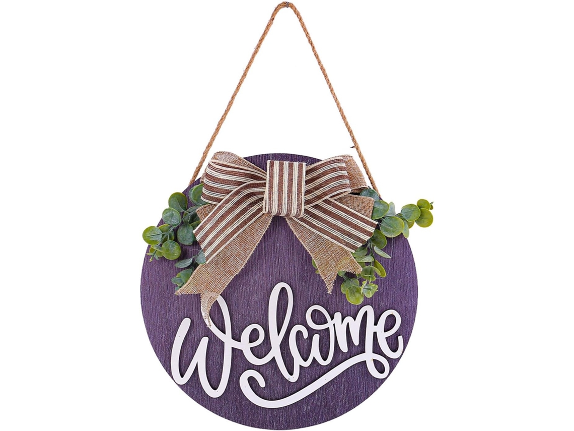 Placa De Boas-vindas Para Porta De Entrada - Placa Redonda De Madeira Com Laço.