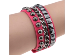 Pulseira Punk De Couro Pu Com Rebites E Corrente
