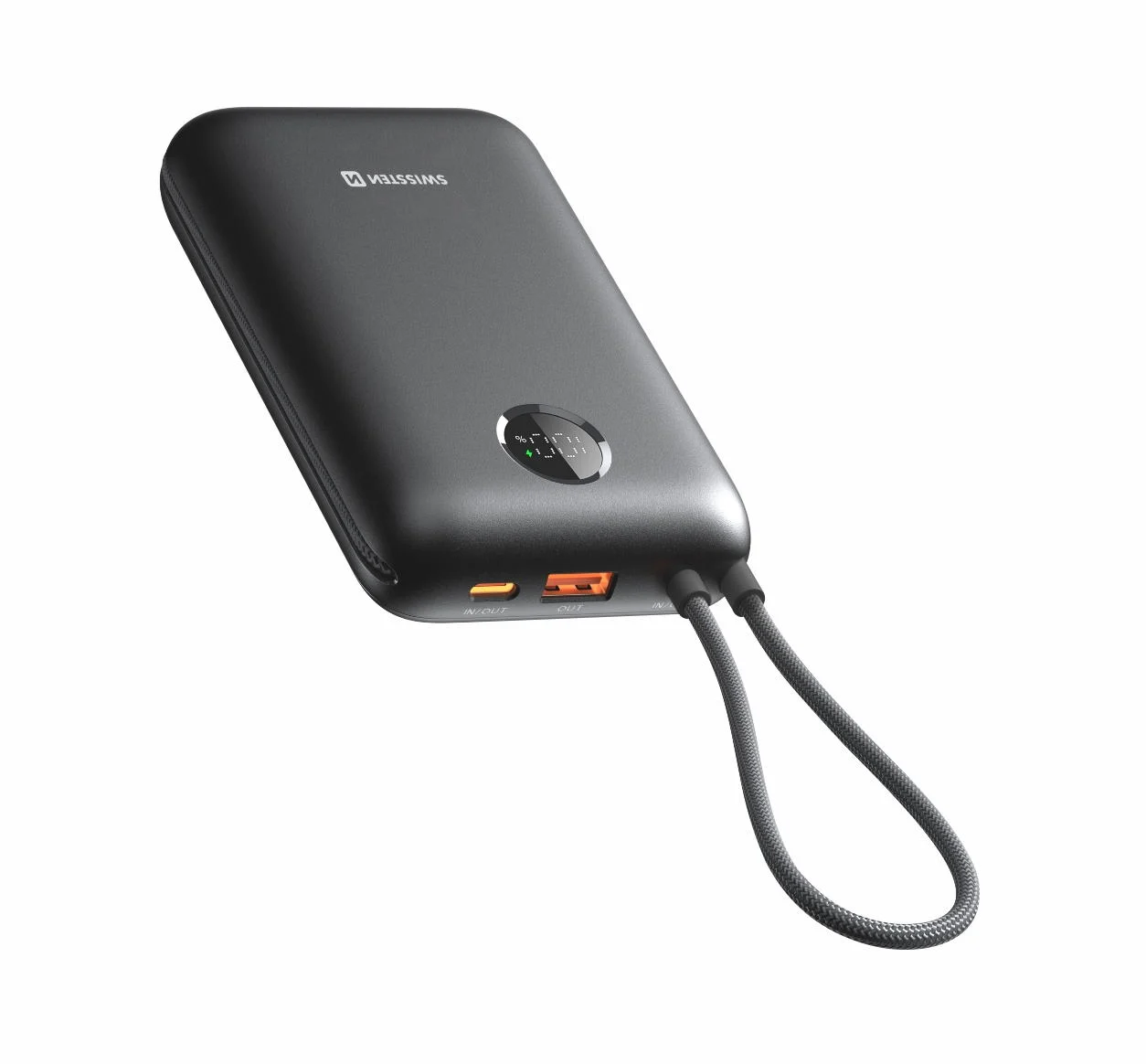 Powerbank SWISSTEN Voltbox 20000 mAh com Cabos Integrados USB-C e Lightning