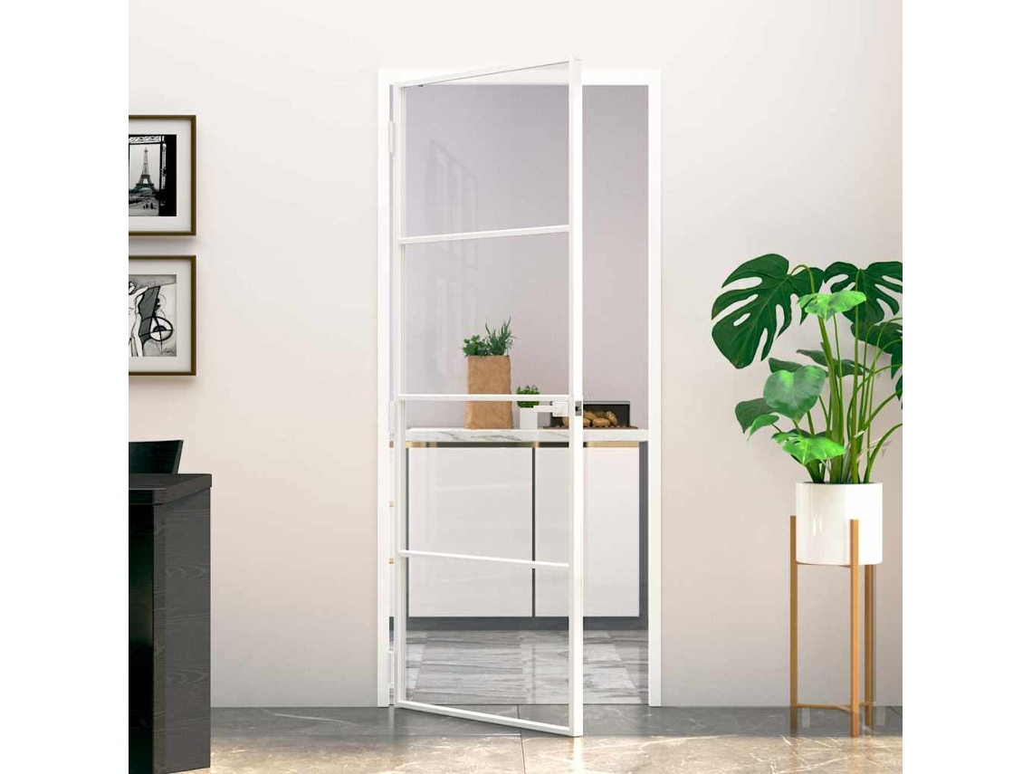 Vidaxl Porta Interior 83x201,5 Cm Vidro Temperado/alumínio Fino Branco