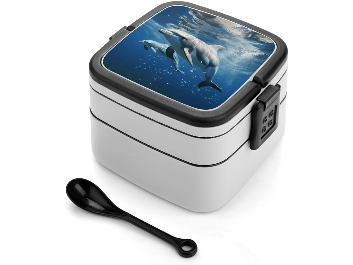 Marmita Bento Fofa Com Golfinho, De Camada Dupla, Moderna E Minimalista, Empilhável, À Prova De Vazamentos, Retangular