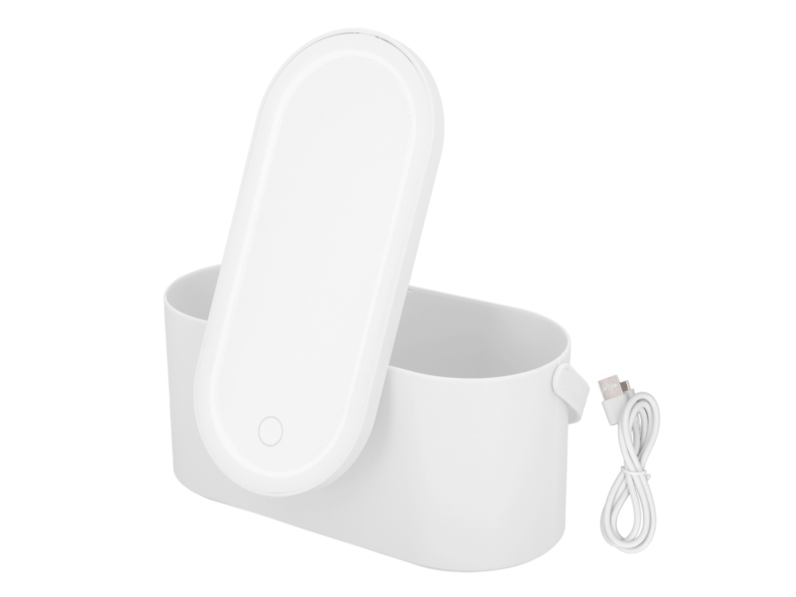 Estuche De Maquillaje Con Espejo Giratorio, Luz Led Regulable, Organizador Portátil Para Dormitorio Y Viajes Blanco