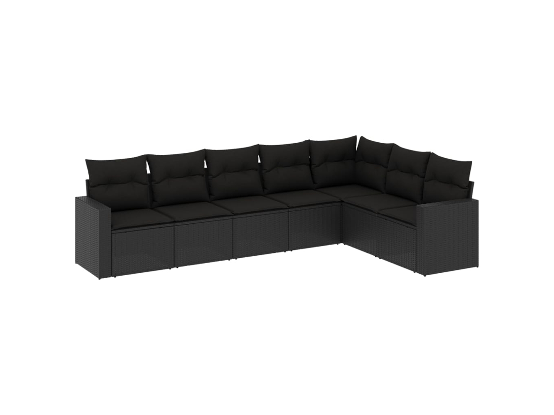 Conjunto de 7 Sofás para Jardim com Almofadões Vime Pe Preto MAISON EXCLUSIVE (7 pcs)