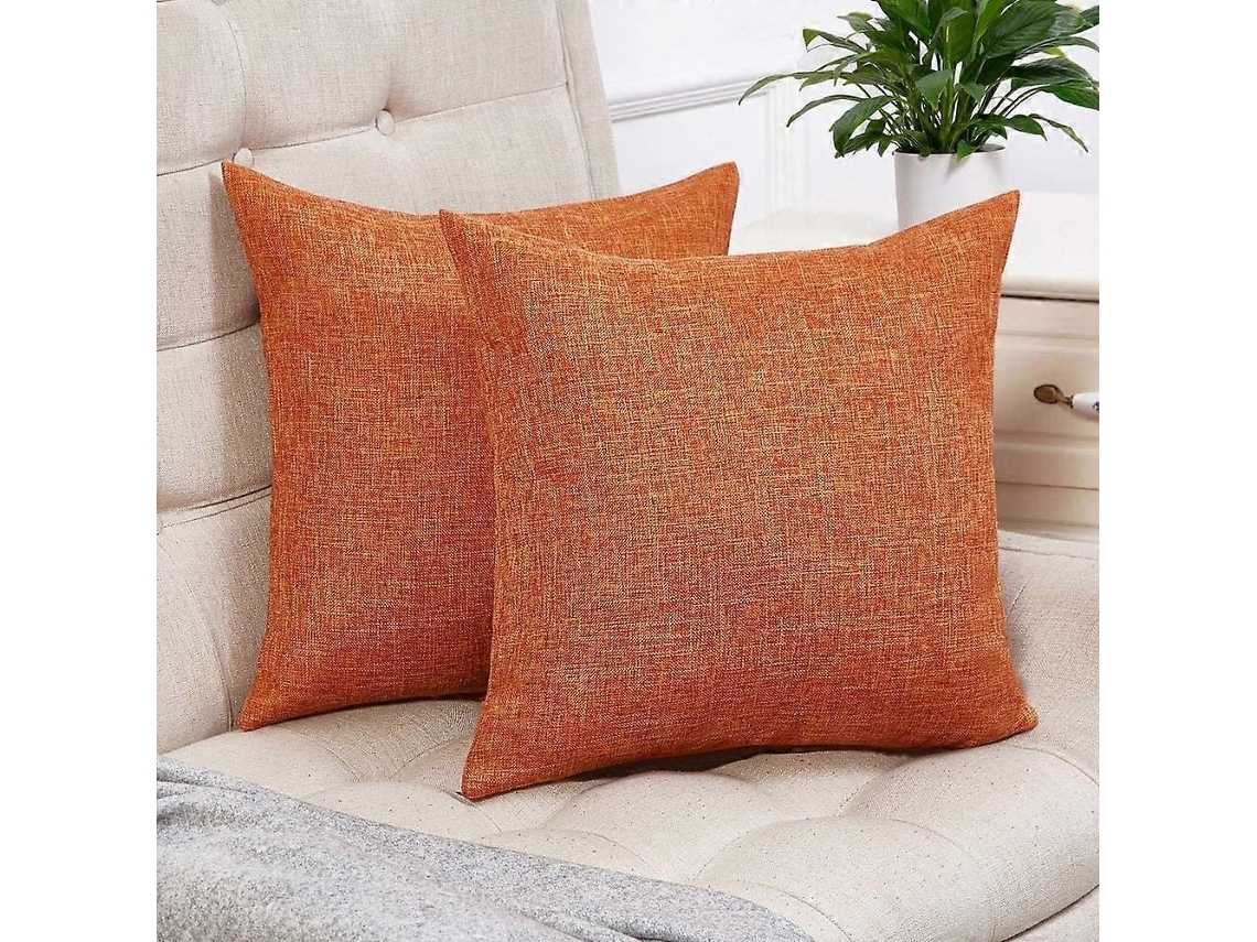 Conjunto De 2 Capas De Almofada Pretas, Linho Rústico, Quadradas Decorativas 18x18 Polegadas Para Sofá E Decoração, Na Cor Laranja.-zscy
