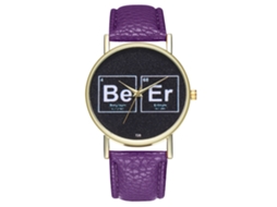 Reloj De Cuarzo Para Hombre Y Mujer Con Correa De Cuero Pu Casual Morado