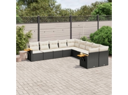 Vidaxl 10 Pcs Conjunto Sofás De Jardim C/ Almofadões Vime Pe Preto