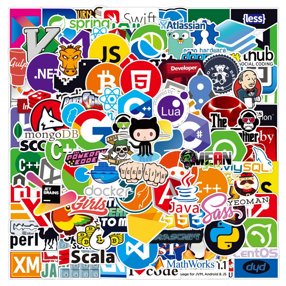 100 Peças De Adesivos De Programação Java C, Codificação De Hackers, Codificadores De Ti, Engenheiros, Decalque De Sala Brilvibera