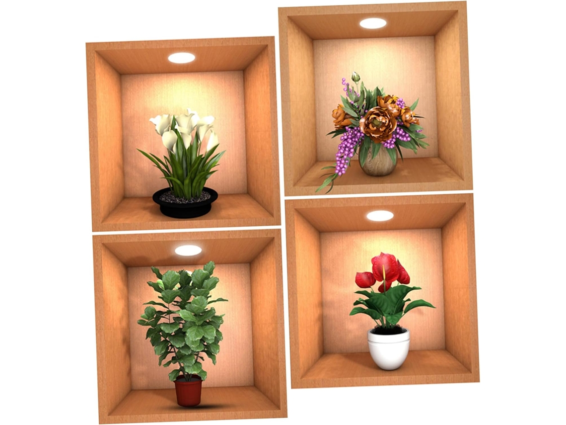 Conjunto 4 Adesivos Decorativos Parede Pvc Vasos Flores Aplicação Rápida Fácil Decoração Estar Quarto Sala GOKOCO