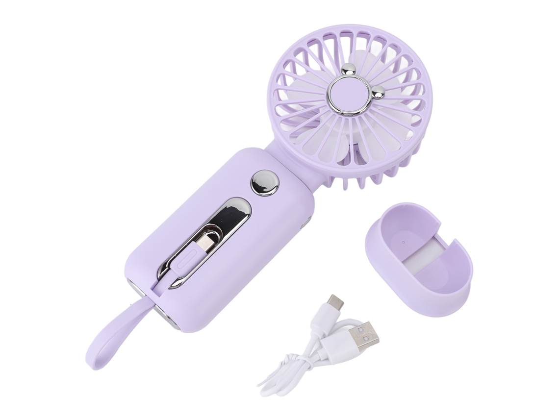 Ventilador Portátil com Bateria Externa Carregador Roxo
