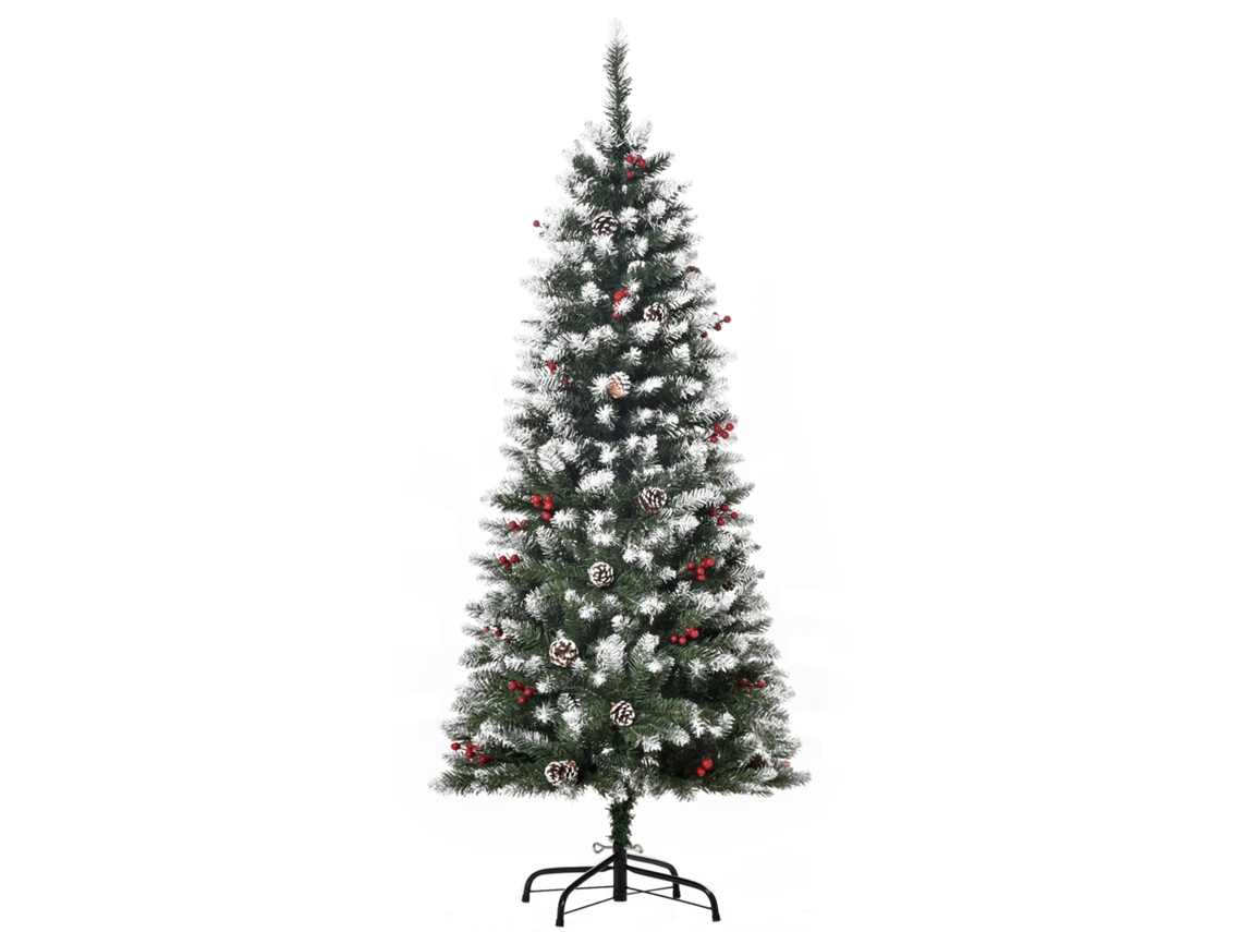 Árvore de Natal artificial de 150cm com galhos frutas e pinhas nevadas verde MARCA