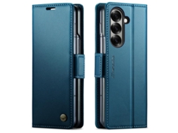Capa Para Samsung Galaxy Z Fold 7 De Couro Rfid Antirroubo Com Textura De Lichia E Fivela Borboleta Azul