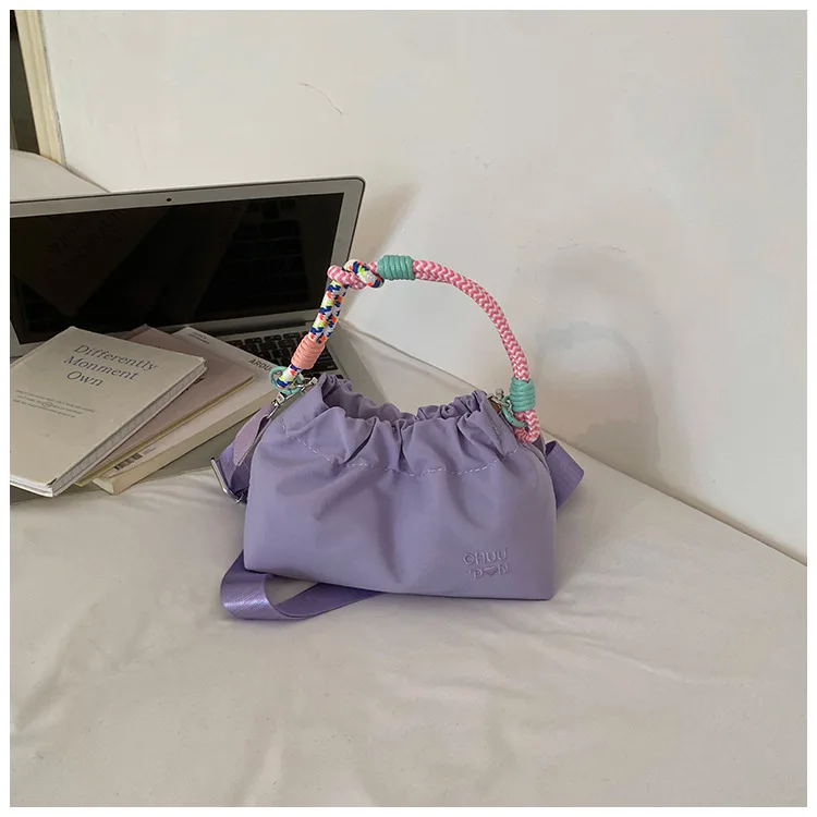 Bolsa Feminina Plissada De Ombro/transversal (roxa) Com Carteira Pequena Para Celular, Bolsa Casual Elegante.