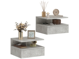 Conjunto de 2 mesinhas de cabeceira suspensas com gaveta e prateleira 35x32x22.5cm cinza cimento MARCA