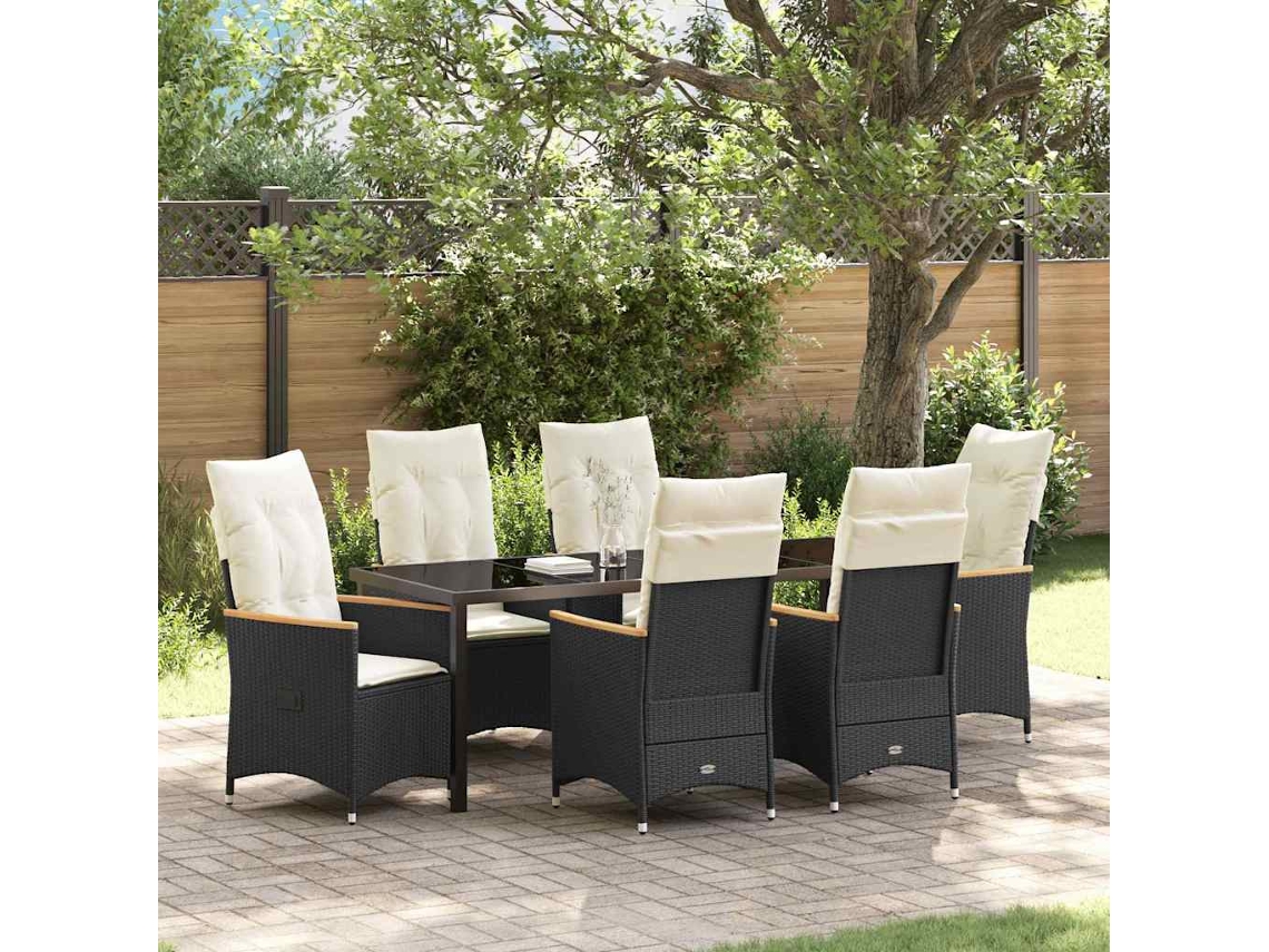 Vidaxl Conjunto de Jantar para Jardim com Almofada 7 Pcs Preto Vime Pe