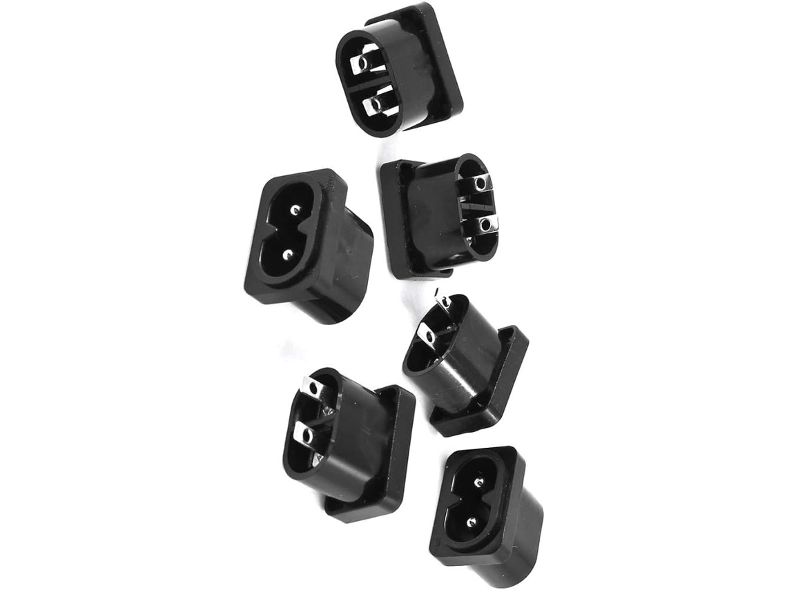 Conjunto de 6 Conectores Iec320 C8 de 2 Pinos, Pretos, 250 V, 7 A, com Dispositivo Antirretorno para CHABERLU