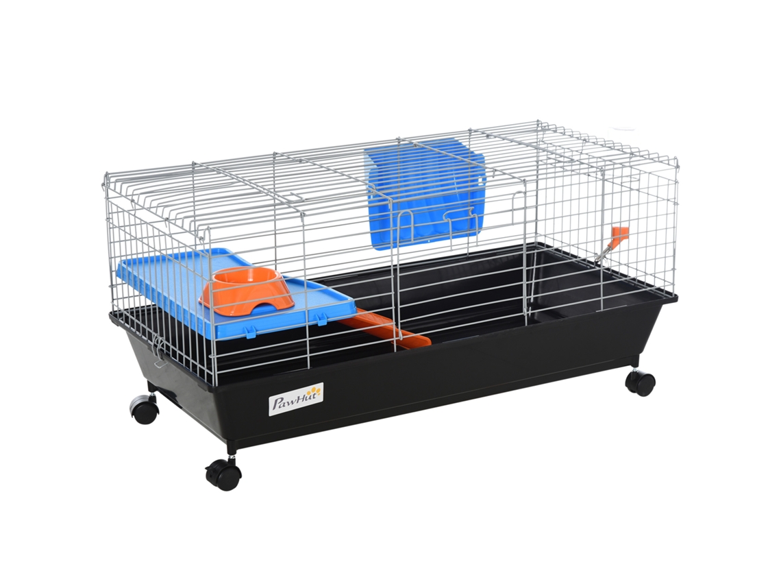 Pequena Gaiola para Roedores com Rodas Habitat para Furões Porquinho da índia com Rampa para Beber e Telhado Abrible 89x44x43 Cm Preto Ge